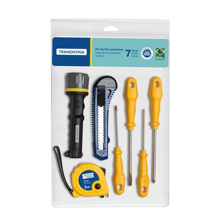 Kit de Ferramentas Tramontina com Trena Lanterna Estilete e Chaves de Fenda 7 peças