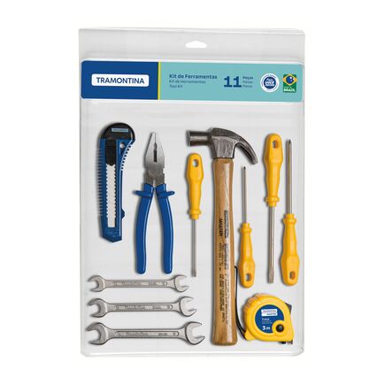 Kit de Ferramentas Tramontina com Martelo Trena Alicate Estilete Chaves de Fenda e Chaves Fixas 11 peças